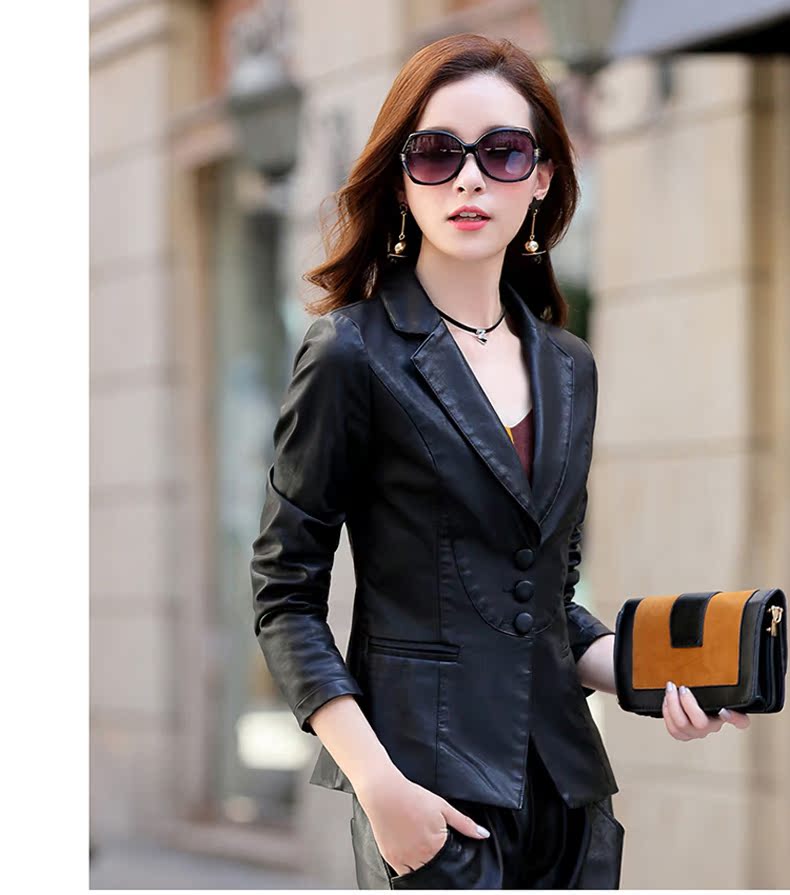 Áo khoác da Xin Xiang Xue ngắn nữ Slim slim thời trang áo ngực đơn áo khoác da PU da 2017 mùa thu áo khoác thủy triều áo da dê