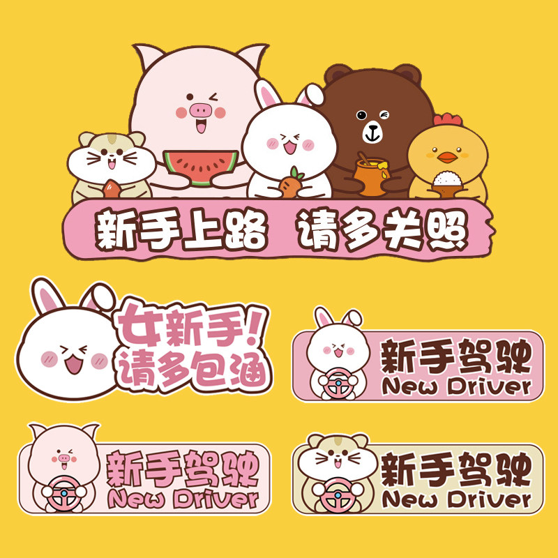 Female driver novice on the road car stickers funny cute magnetic internship stickers Car creative personality magnetic stickers magnet