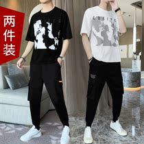 Leisure sports suit mens summer 2021 new print trend handsome clothes mens clothing with a set of spring and autumn