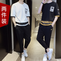Summer short-sleeved t-shirt suit mens casual fashion mens set with handsome tooling trend brand 2021 new