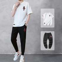 Mens short-sleeved 2021 new trend t-shirt fashion brand mens set with handsome mature summer leisure suit