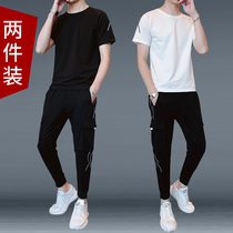 Summer sports suit mens casual ice silk short-sleeved frock summer dress 2021 new suit mens fashion handsome