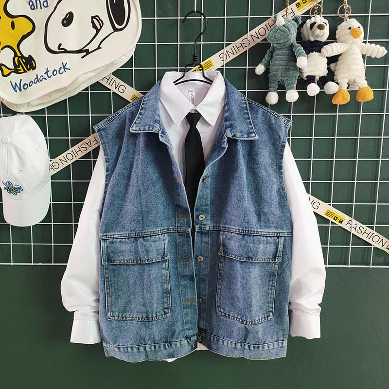 Spring and Autumn New Sleeveless Denim Jacket for Men, Korean Style Trendy Versatile Vest, Workwear Jacket Top