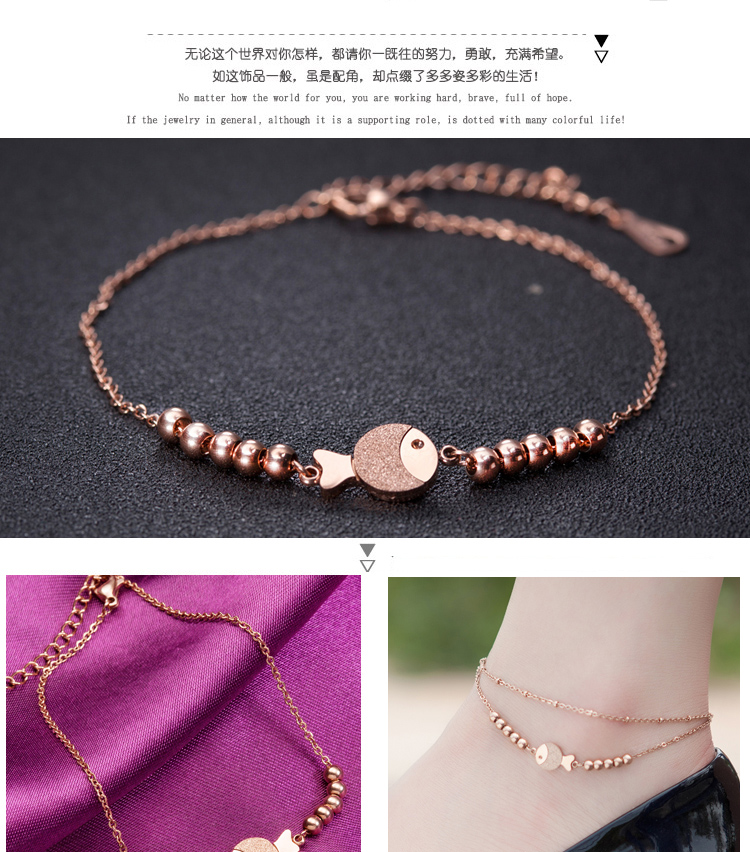 Chỉ có phiên bản mát mẻ của Nhật Bản và Hàn Quốc của miệng cá mạ vàng hồng 18K màu vàng ánh vàng cá chân cá chân phụ nữ thời trang bằng thép titan vòng chân bạc nữ đẹp