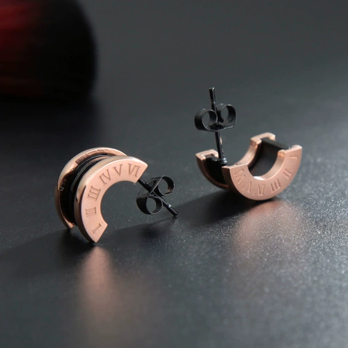 Черные модные золотые серьги из нержавеющей стали, европейский стиль, японские и корейские, в корейском стиле, розовое золото