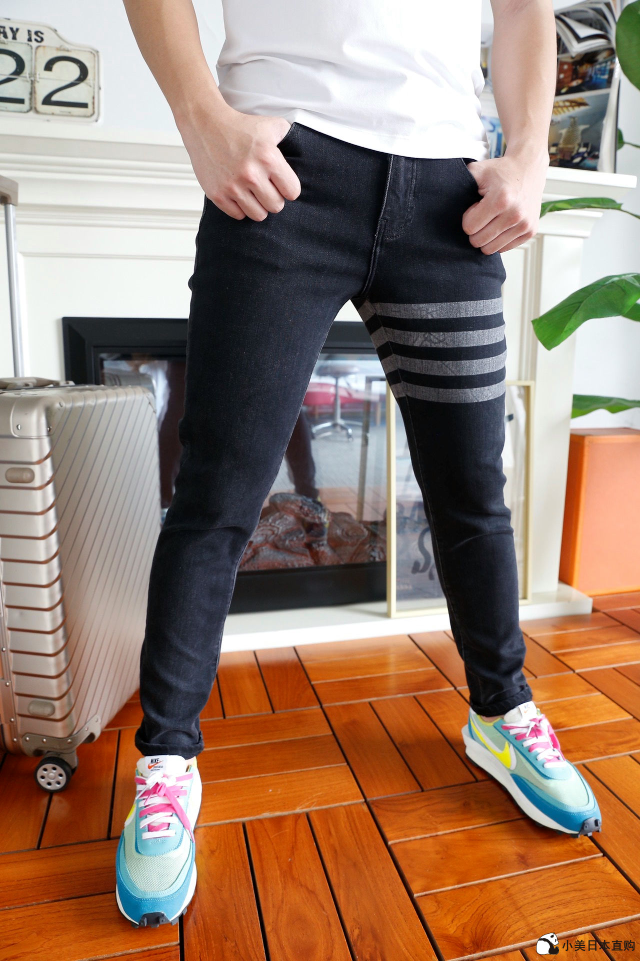 Small beauty day Thom Browne autumn winter new TB twill elastic denim jeans with four bar smoke tubes pants