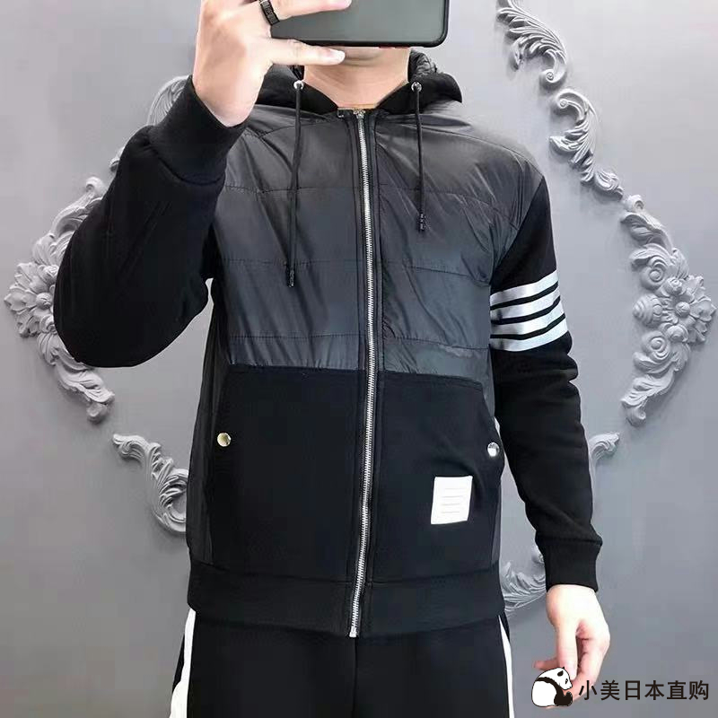 Small beauty day Thom Browne Spring new TB down cloth splicing four-channel barbs warm men and women with hat jacket