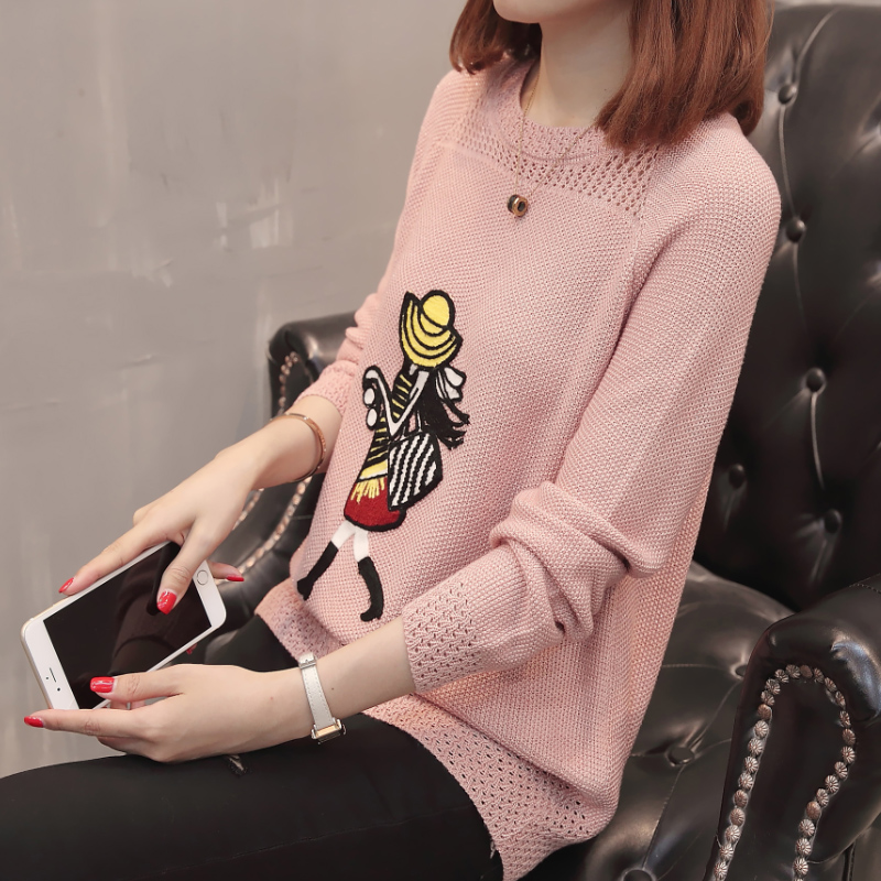 Large size women's clothing early autumn new knitwear sweater fat sister early autumn plus fat plus embroidered sweater thin top