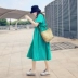 2021 phụ nữ mới váy xanh lá cây nữ thời trang mùa hè khí chất eo cao một đường váy ngắn tay mỏng kiểu Pháp - Váy eo cao