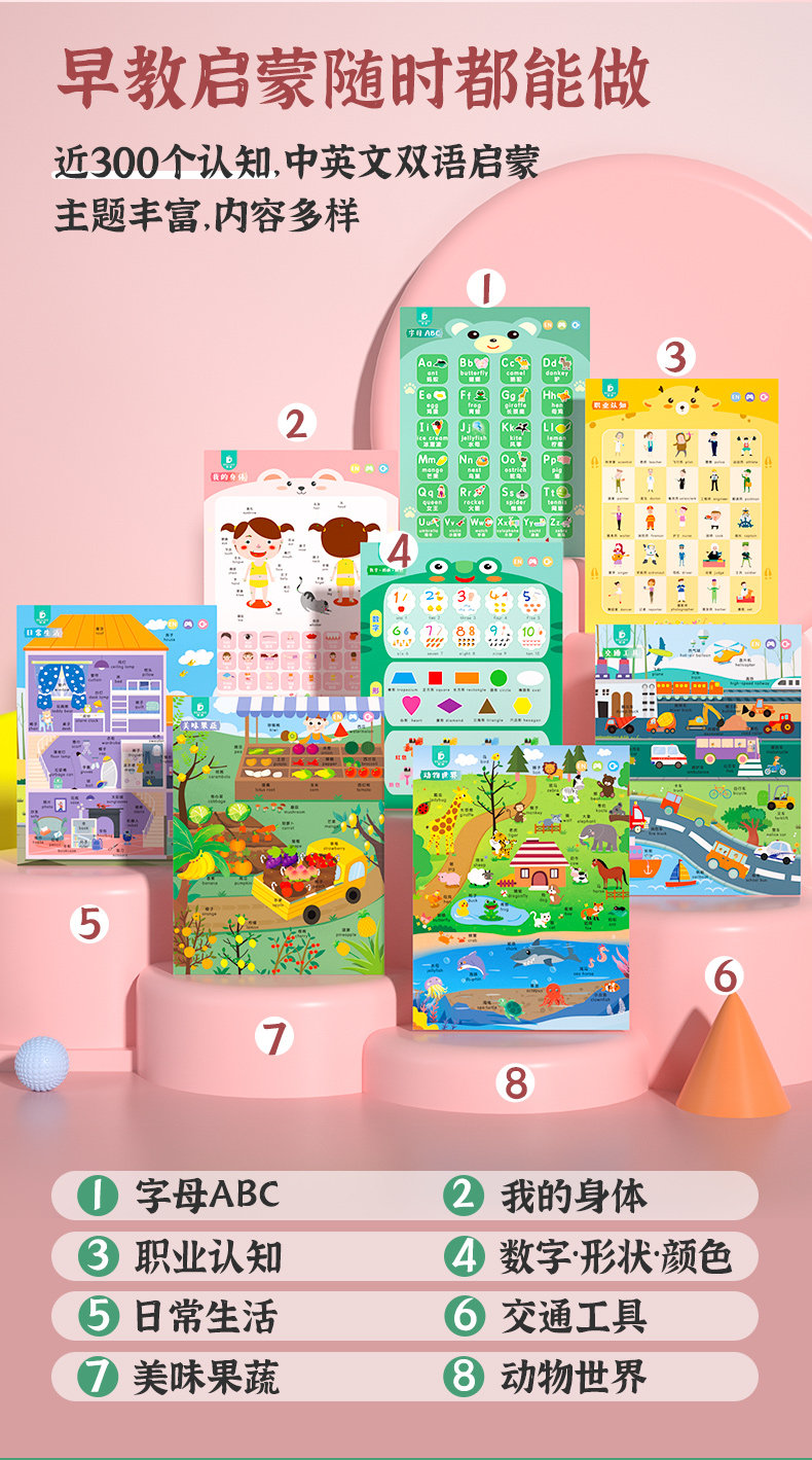 Развивающие постеры/книги для детей 贝灵有声挂图启蒙早教识字识图婴儿幼儿认知拼音墙贴儿童益智玩具