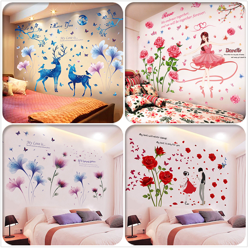 Wall cloth self-adhesive waterproof damp-proof headboard background wall cloth bedroom wall cloth cozy romantic 3d solid wall sticker emulation flower