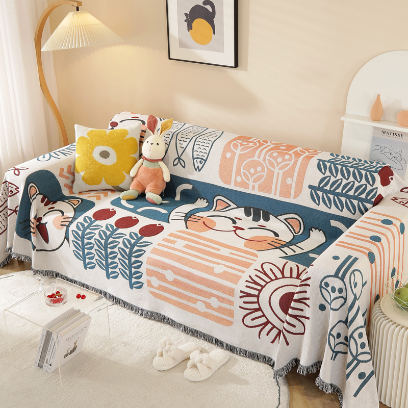 Knitted Universal Sofa Towel Nordic Ins Wind Cover Fabric Full Cover Sofa Cushion Cover Blanket Cover Blanket Single Trio All Season Universal-Taobao