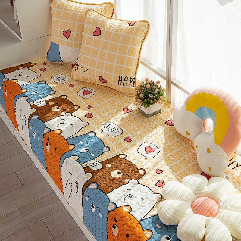 Pure cotton net red floating window cushion window sill cushion floating window blanket All Season Universal Balcony Cartoon Floor Window Mat Bedroom Set