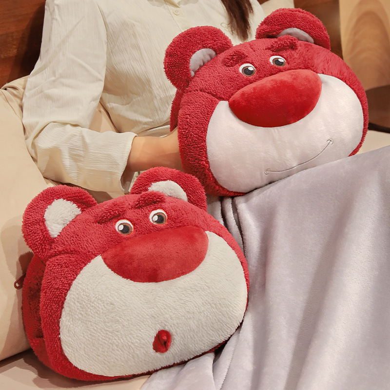 Strawberry Bear Warm Hand Held Pillow Meddling Air Conditioning Blanket Two-in-one Girls Office Lunch Break with Pillow Plush Dolls-Taobao