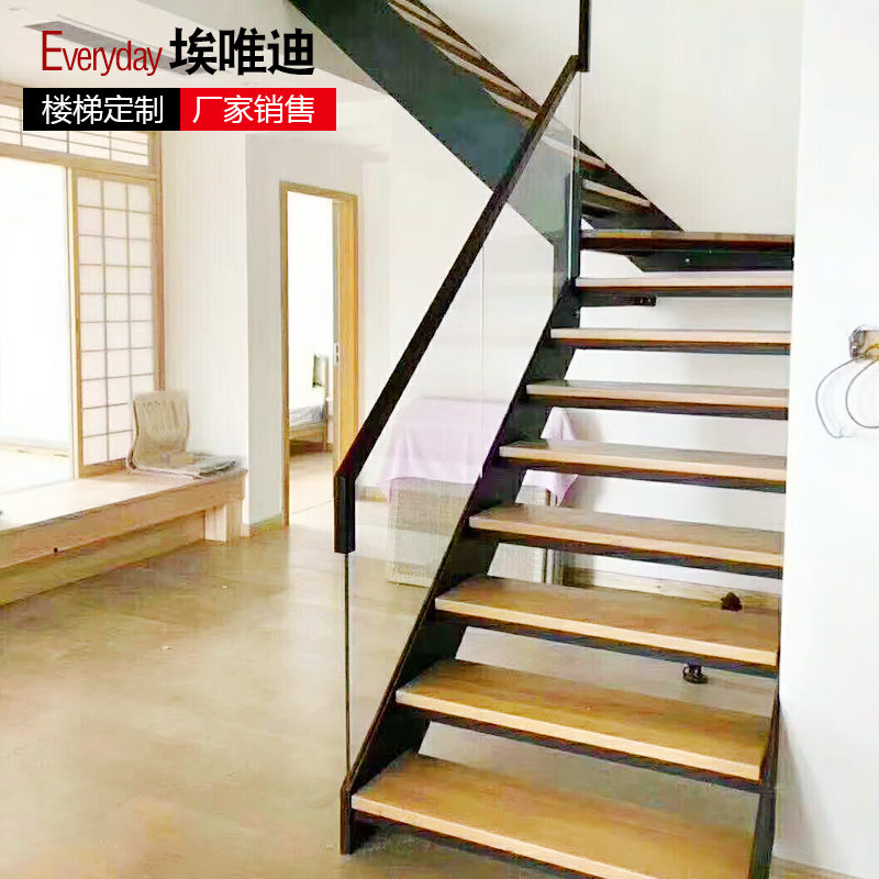 Emateridi Solid Wood Stairway Glass Guardrails Brief Nordic Rubber Wood Straight Ladder Beijing Measurements Design Custom Installation