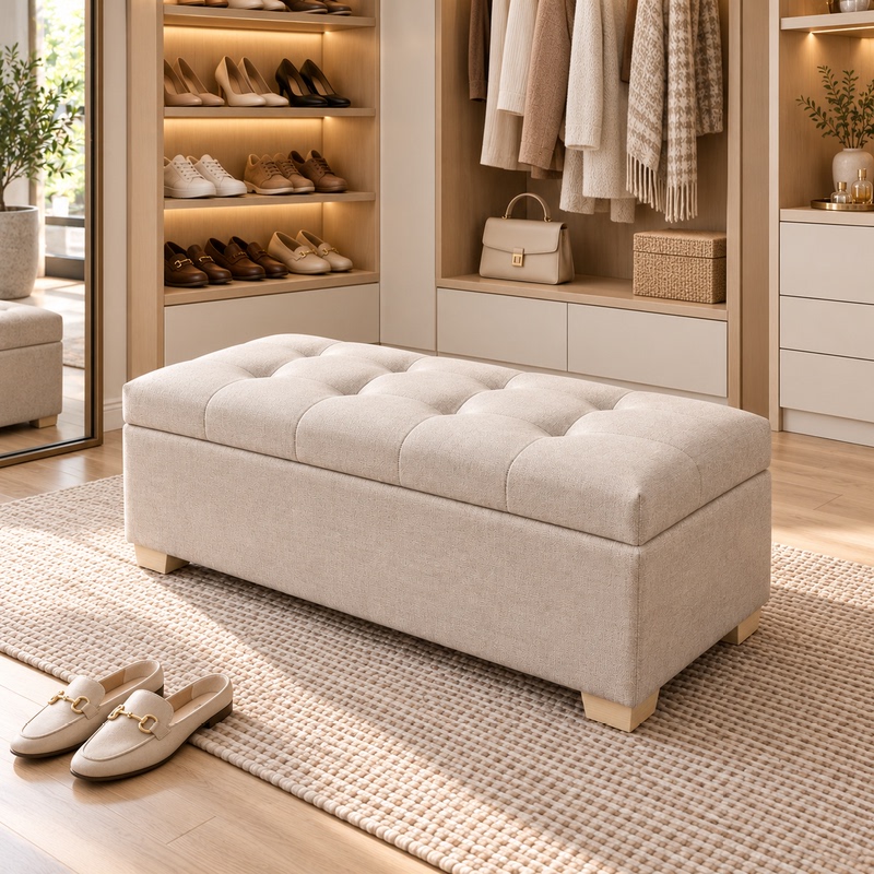 Solid Wood Storage Shoe-Changing Bench, Fabric Long Bench, Multi-Functional Storage Sofa Bench, Modern Simple Bed-End Bench, Clothing Store Solid Wood Storage Shoe-Changing Bench, Fabric Long Bench, Multi-Functional Storage Sofa Bench, Modern Simple Bed-End Bench, Clothing Store