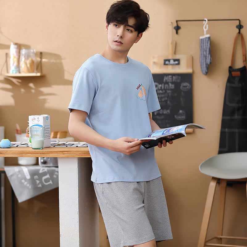 Bộ đồ ngủ Mens Summer bông Shorts Home Mang Thin Summer Casual Kích Loose có thể mặc một bộ đồ.