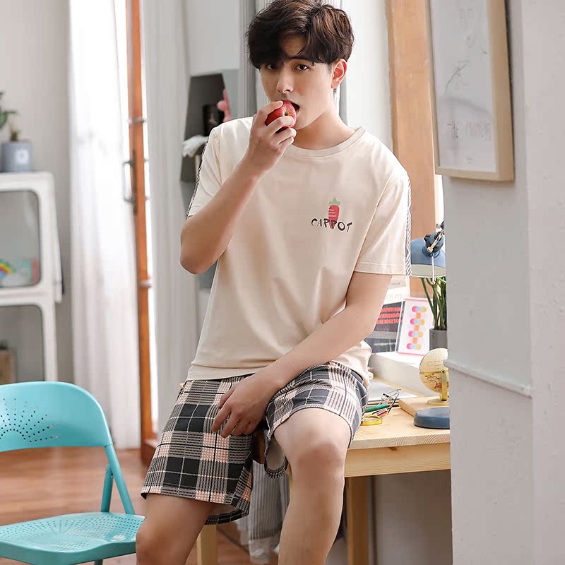 Bộ đồ ngủ Mens Summer bông Shorts Home Mang Thin Summer Casual Kích Loose có thể mặc một bộ đồ.