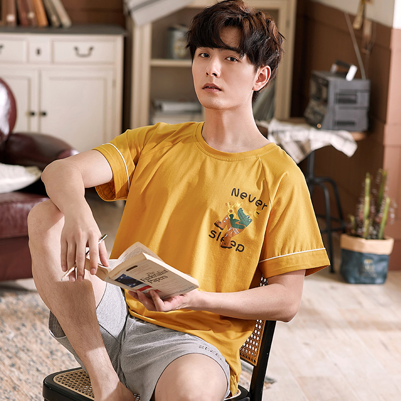 Bộ đồ ngủ Mens Summer bông Shorts Home Mang Thin Summer Casual Kích Loose có thể mặc một bộ đồ.