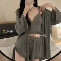 Spring Big Code Women Dress Fat Sister Mm Loose Comfort Pyjamas Suit Cardiovert Hooded Shorts Family of three sets