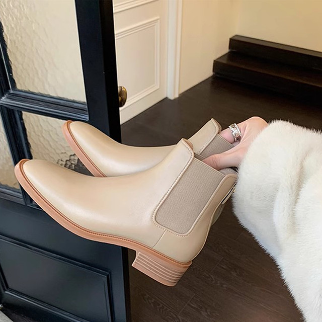 French short boots for women 2025 new autumn and winter thick heel ankle boots Martin boots thin naked boots thick sole Chelsea boots