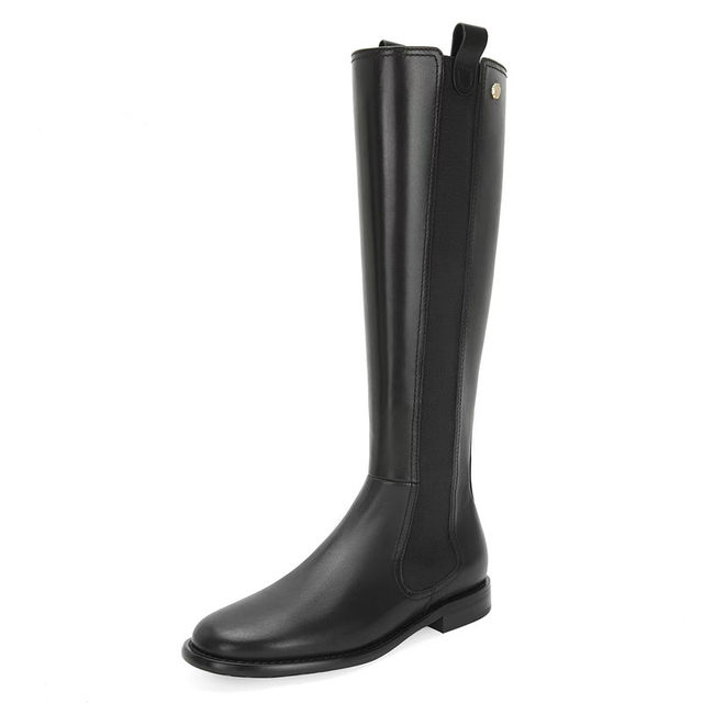 Xiaoxiang style flat-bottomed boots for women 2025 new autumn and winter thick legs and high-tube Chelsea Knights long boots without knees