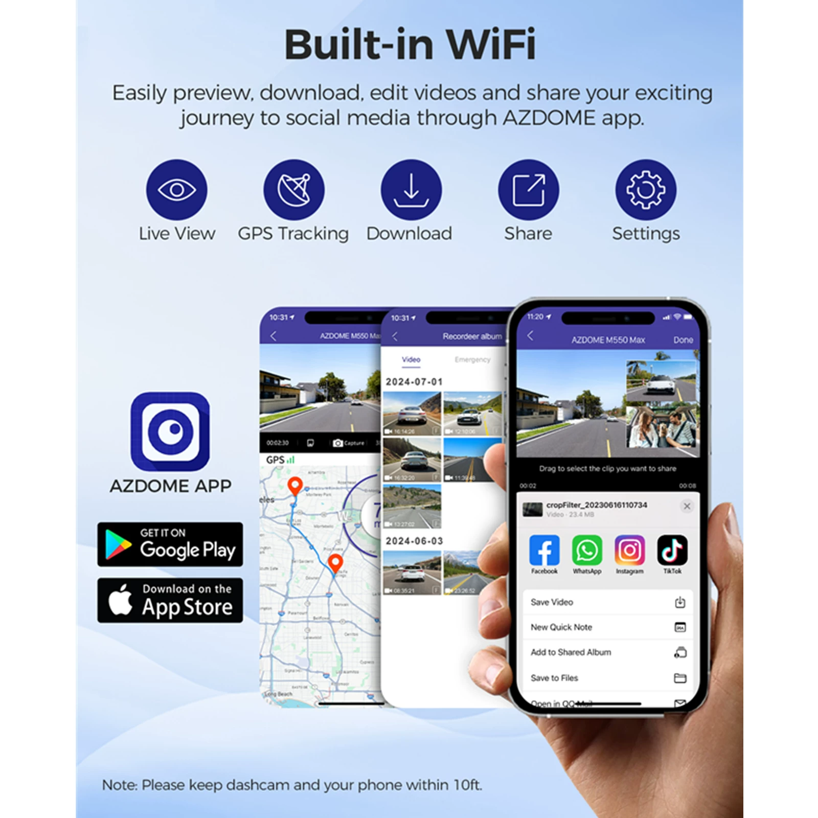 Аз-дом M550 Max 4K 3канальный видеорегистратор с GPS WiFi камера карта VR