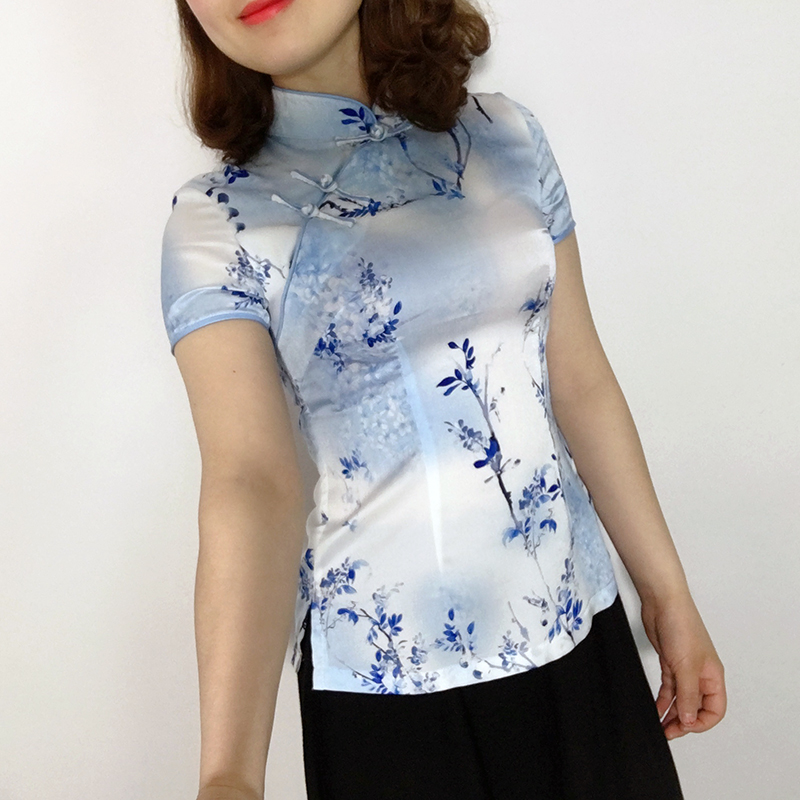 Xia mới tấm gió Trung Quốc khóa retro quần áo phụ nữ được cải thiện ngắn cắt sườn xám đỉnh cao cấp ngắn tay Tang chiếc váy cô gái