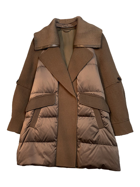 Suit Collar Design, Niche Woolen Fabric Splicing down Jacket for Women, 2023 Winter New Fashion Stylish Coat