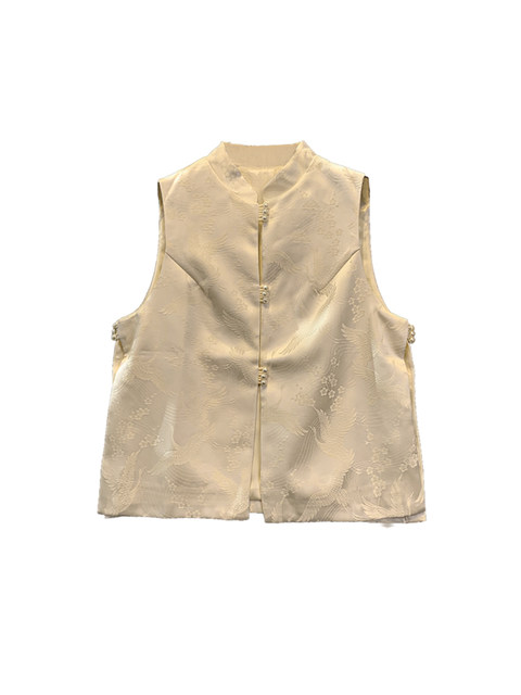 New Chinese-Style Embroidered Sleeveless Vest for Women, 2024 Autumn New Model, Elegant Buttoned Waistcoat, Tang Suit Top