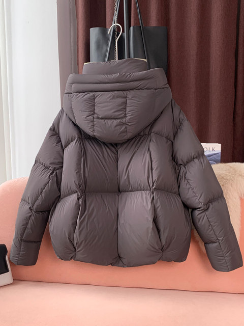 High-End Hooded Short down Jacket for Women, 2024 Winter New Style, Stand Collar, 90% White Duck Down, Casual Puffer Jacket