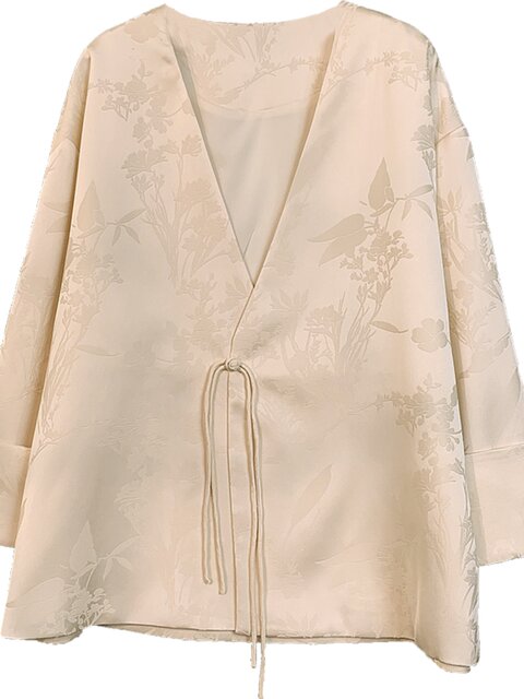 New Chinese-Style National Style V-Neck Jacquard High-End Jacket for Women 2024 Spring and Autumn New Loose Casual Button-Up Top