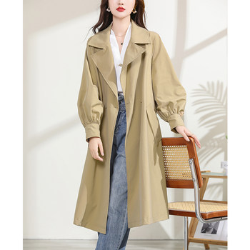 Long Trench Coat for Women 2024 Spring and Autumn New Style High-End Lace-Up Waist Loose Coat Over-The-Knee Lantern Sleeve Jacket