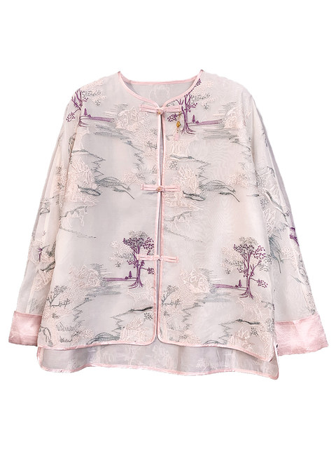 New Chinese-Style National Style Embroidered Sun-Protection Jacket for Women, 2024 Summer New Fashion Loose-Fitting Thin Top with Traditional Buttons