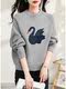 Gray Space Cotton Embroidered Swan Sweatshirt for Women 2024 Spring and Autumn New Style Round Neck Loose Casual Short Stylish Jacket