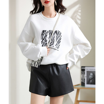 Letter Print Crew Neck Loose Casual Sweatshirt for Women 2023 Autumn New Zebra Pattern Versatile Jacket Crossbody Bag