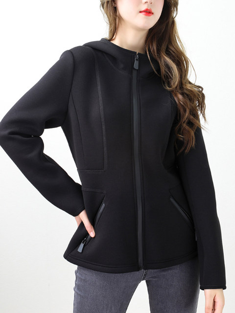 Space Cotton Sweatshirt Jacket for Women, European Style 2024 Spring New Fashion Slim Fit High-End Zip-Up Hooded Top