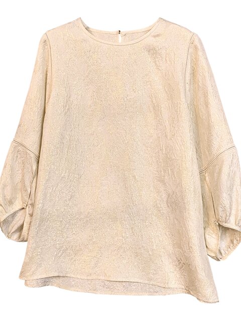 19mm Silk Jacquard Lantern Sleeve Blouse for Women, 2024 Summer New Style, Age-Reducing Loose Fit Mulberry Silk Top