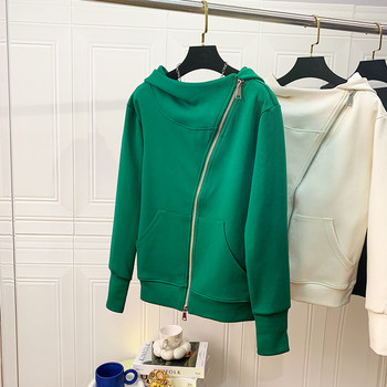 Designer-Style Sweatshirt for Women, 2023 Spring and Autumn New European Style, Slim Fit, Irregular Zipper, Hooded Cardigan Jacket