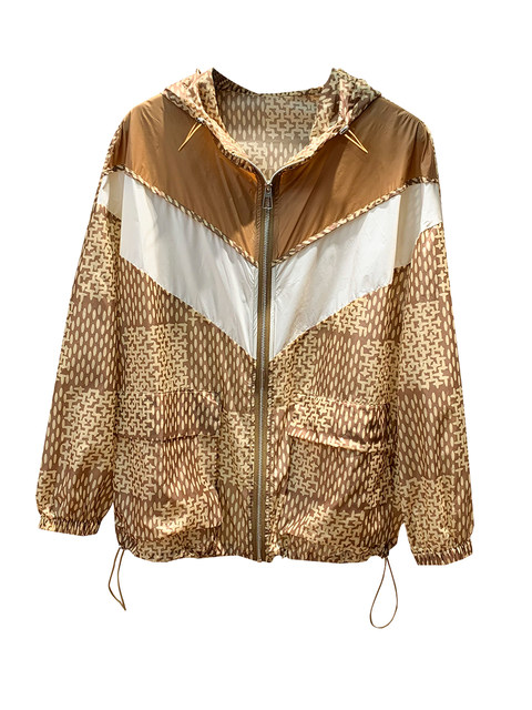 Large Size Short Jacket, Thin Summer Floral Breathable Loose Drawstring European Style Cool Hooded Sun Protection Clothing for Women 2023 New Style