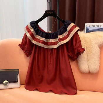 Burgundy Off-The-Shoulder Ruffled Lyocell Tencel Top for Women, 2024 Summer New Style, High-End Popular Shirt