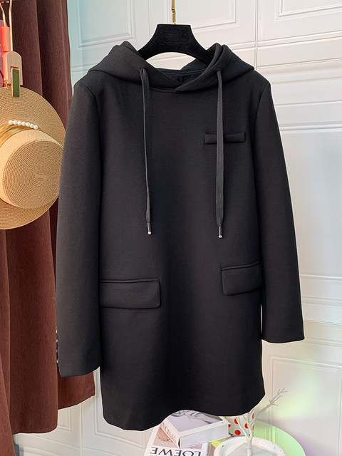 Mid-Length Casual Sweatshirt for Women, Early Spring 2023 New European Style, Hooded Loose Design, Niche Style Suit-Style Sweatshirt Dress