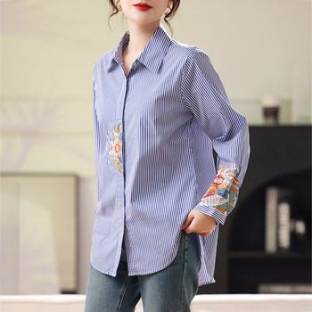 New Chinese-Style National Style Striped Shirt for Women 2024 Spring and Autumn New Fashion Casual Loose Versatile Long-Sleeve Top