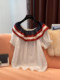 Burgundy Off-The-Shoulder Ruffled Lyocell Tencel Top for Women, 2024 Summer New Style, High-End Popular Shirt
