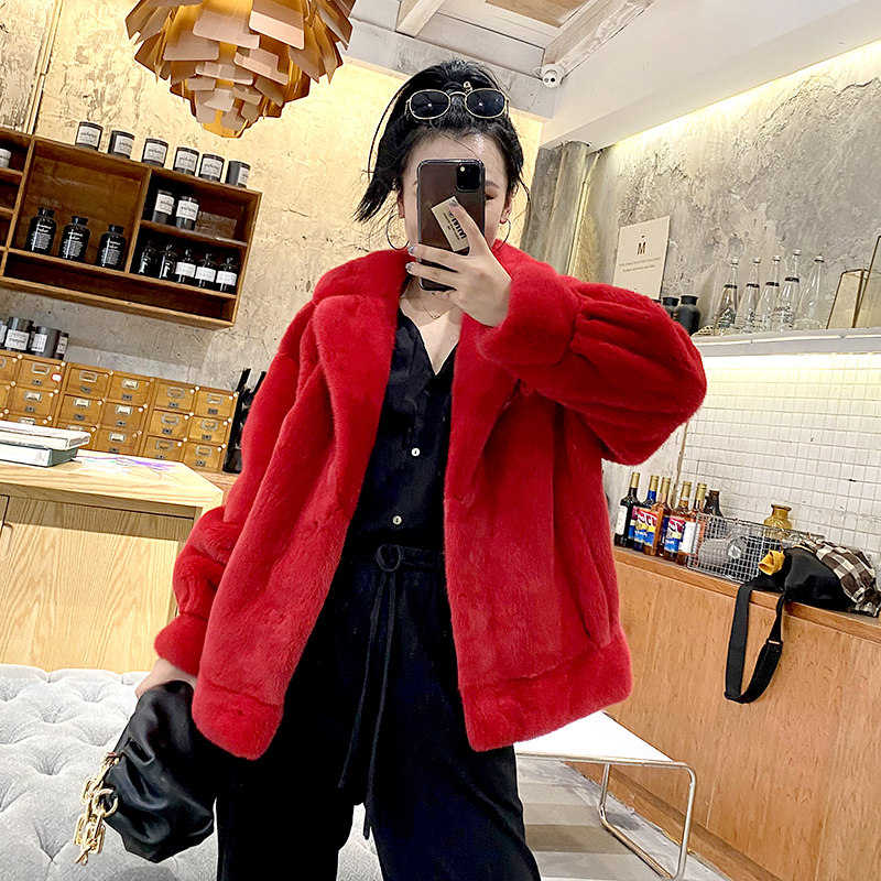 Feret mink coat female short imported velvet pure mink fur coat fashionable young ZD 7535