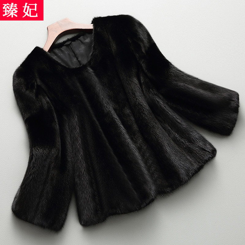Mink leather big coat woman short style fashion 100 hitch small scent wind round collar 70% sleeves Water mink fur straw Hainen fur coat