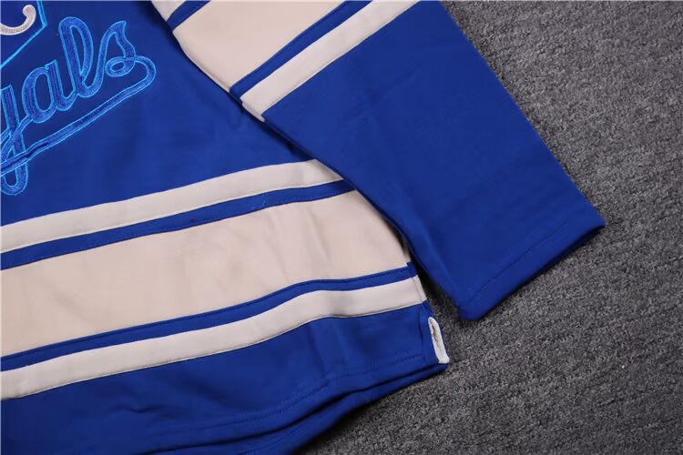 Đồng phục bóng chày đường phố châu Âu và Mỹ retro kích thước lớn áo len dài tay đội bóng Hoàng gia cộng với áo nhung băng khúc côn cầu phù hợp với áo hoodie - Thể thao sau áo cầu lông