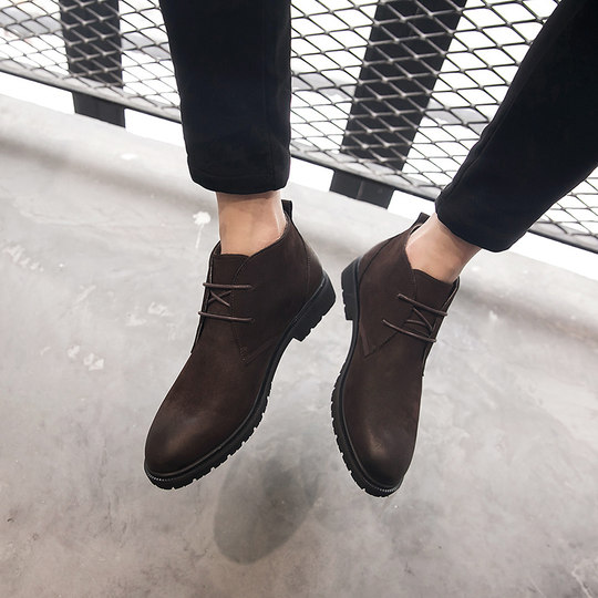 European and American retro genuine leather Martin boots men's autumn men's Korean casual short boots British high-top men's shoes plus velvet