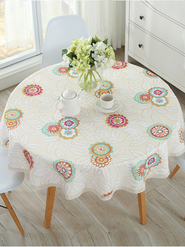 Large round table mat Small round table tablecloth fabric Waterproof, anti-scalding, oil-proof, wash-in cotton and linen small fresh simple tablecloth