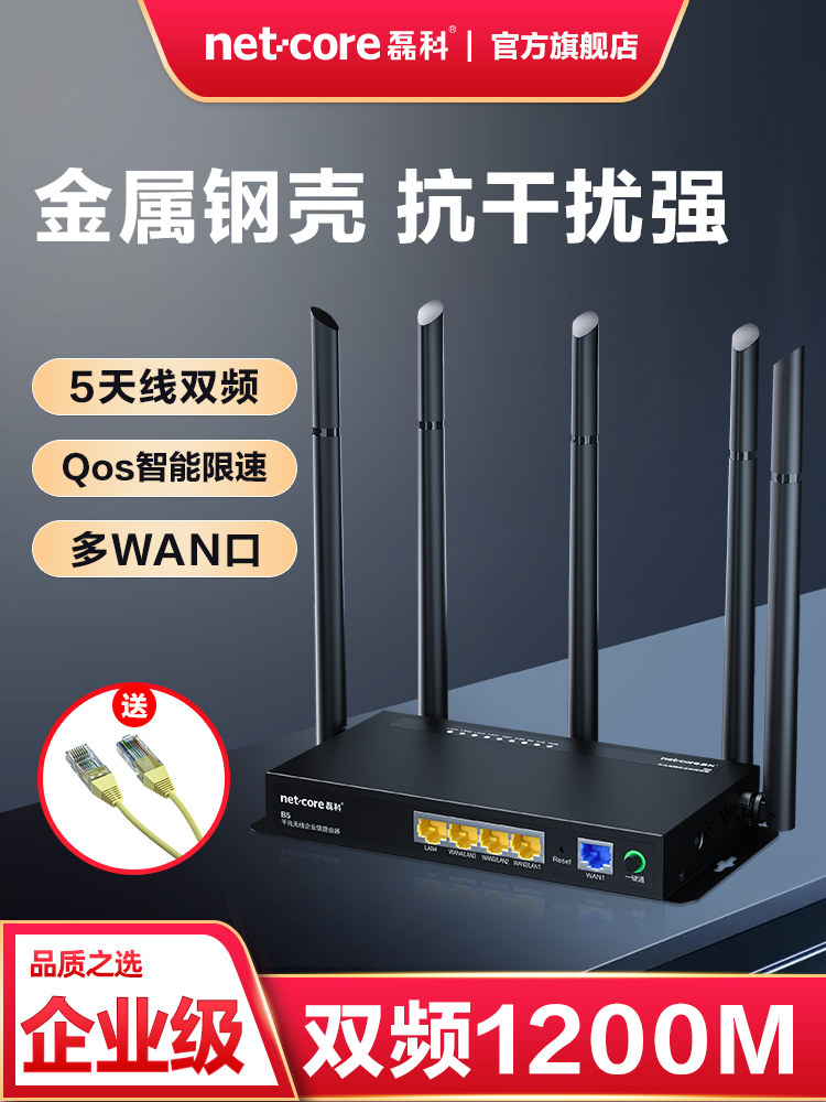 Lei Ke gigabit wireless router B5 shop dedicated wifi Enterprise-class dual-band 1200M high-speed wall king multi-WAN port iron shell oil spiller9-port telecom mobile Unicom
